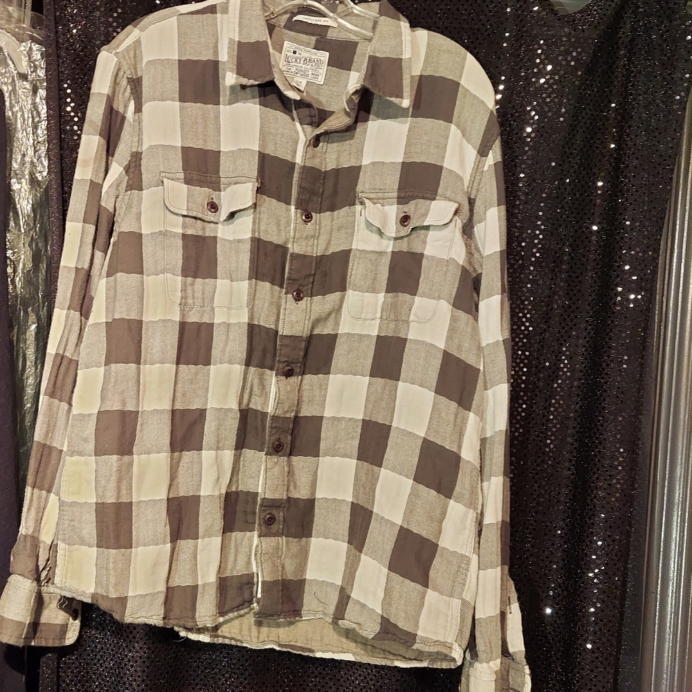 Lucky brand gray plaid flannel button down shirt